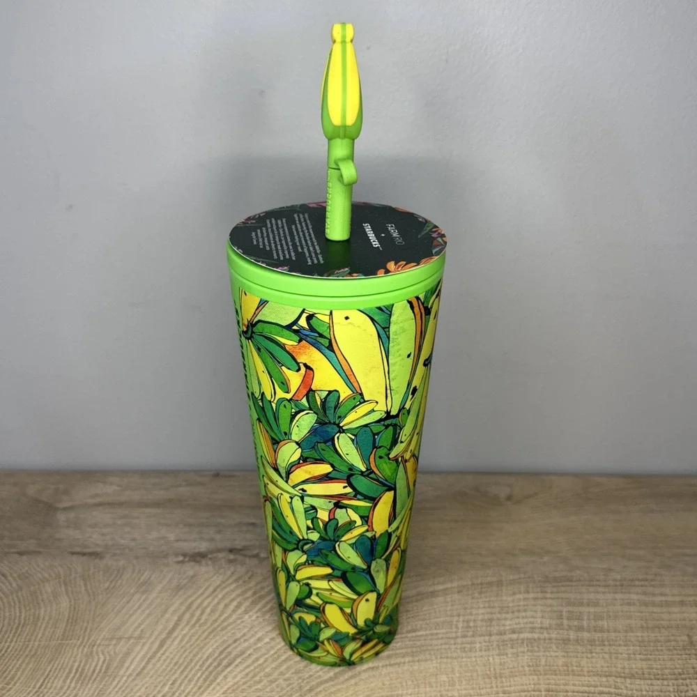 Starbucks FARM Rio Tumbler 24oz‎ Venti Banana Floral Flower Straw Yellow Green